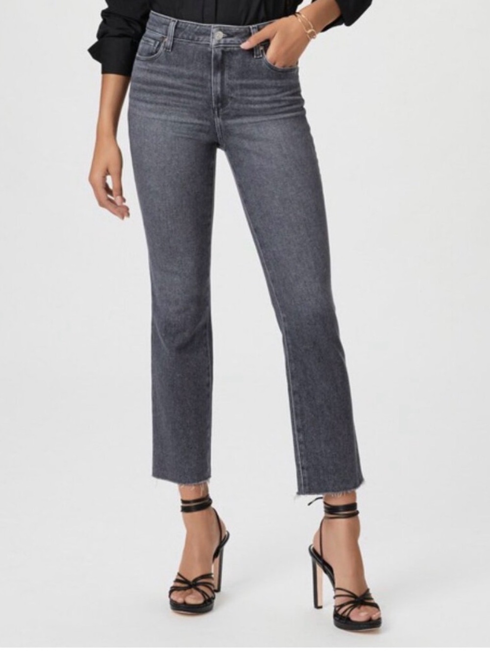 Paige Cindy Straight Leg Raw Hem Jeans in Ash Black (Gray) Sz 28